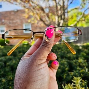 Visions Retro V1129 C02 Glasses | Half-Rim Metal & Amber Plastic Frame | 50-19-1